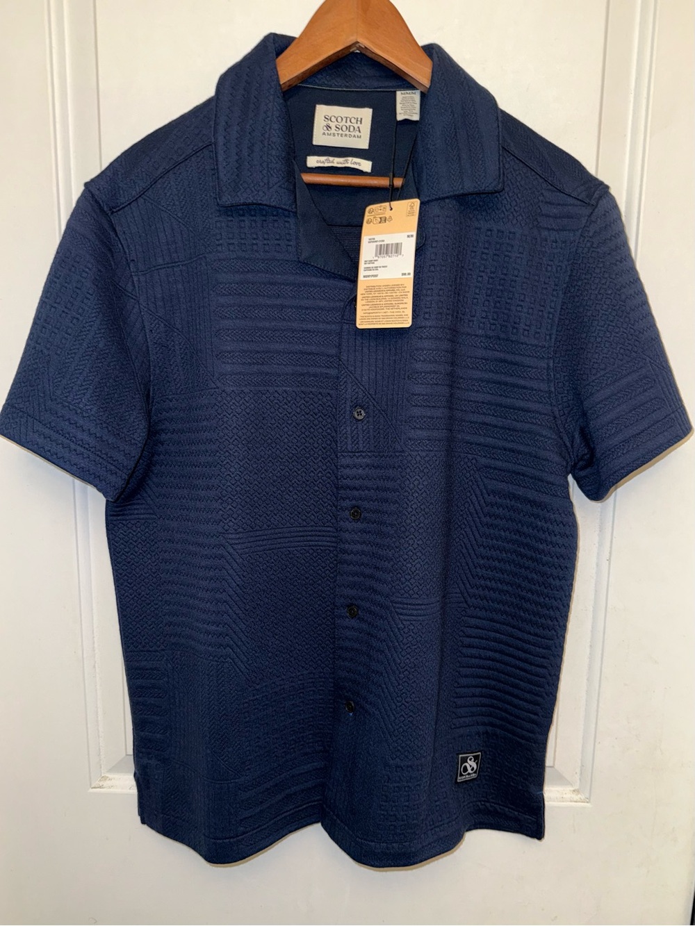 NWT Scotch & Soda Jacquard Knit Camp Shirt in “Sky Captain” Blue - Picture 3 of 8